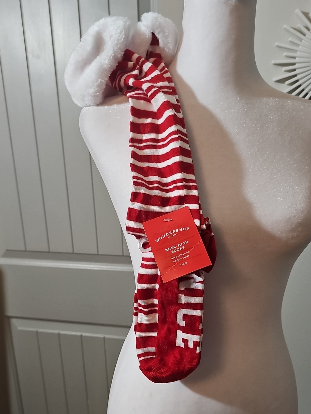 Wondershop Red & White Striped Fleece-Lined Knee-High Socks